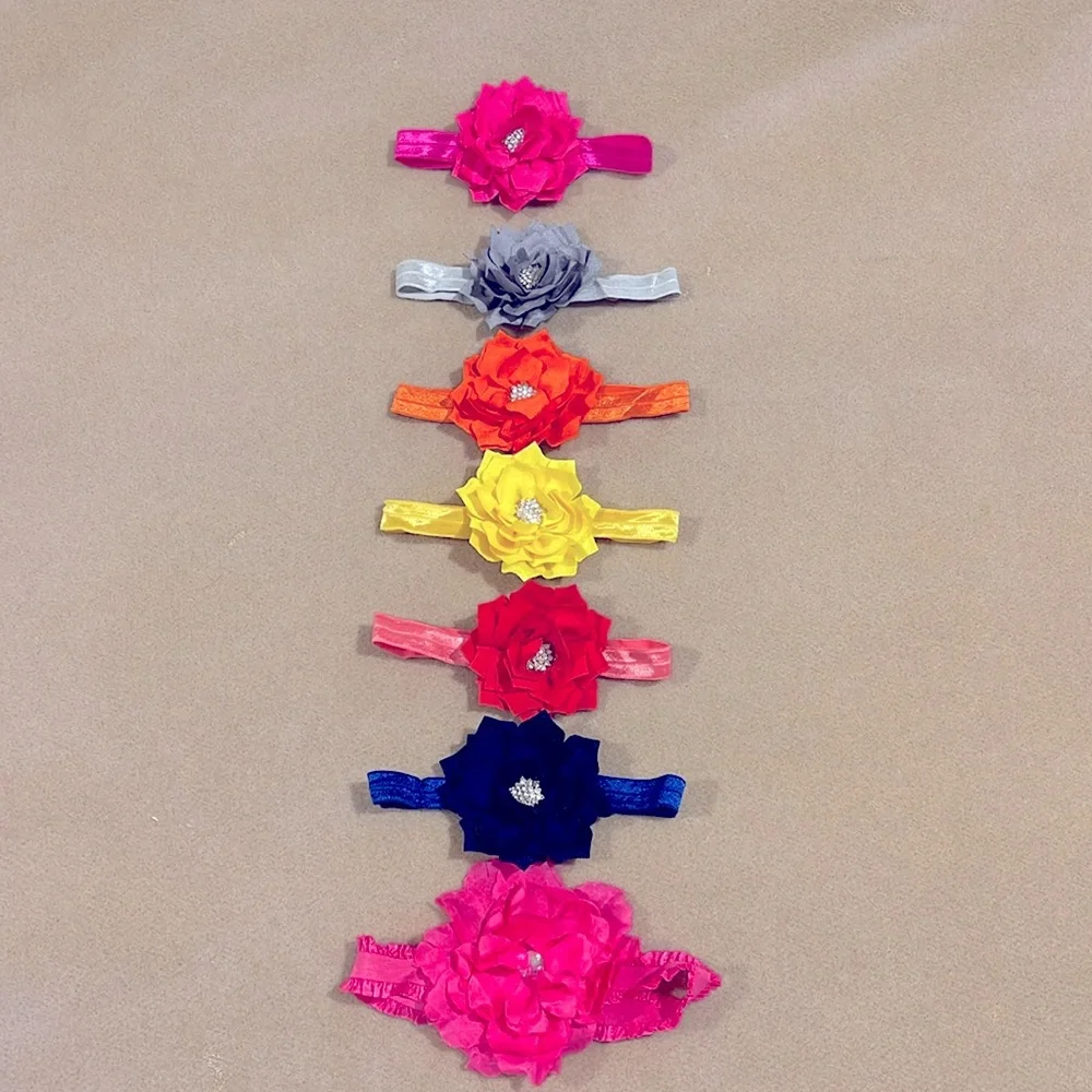 ONE SET OF 6 FLOWER & CRYSTAL + 1 BONUS HEADBANDS SIZE BABY GIRL TO TODDLER